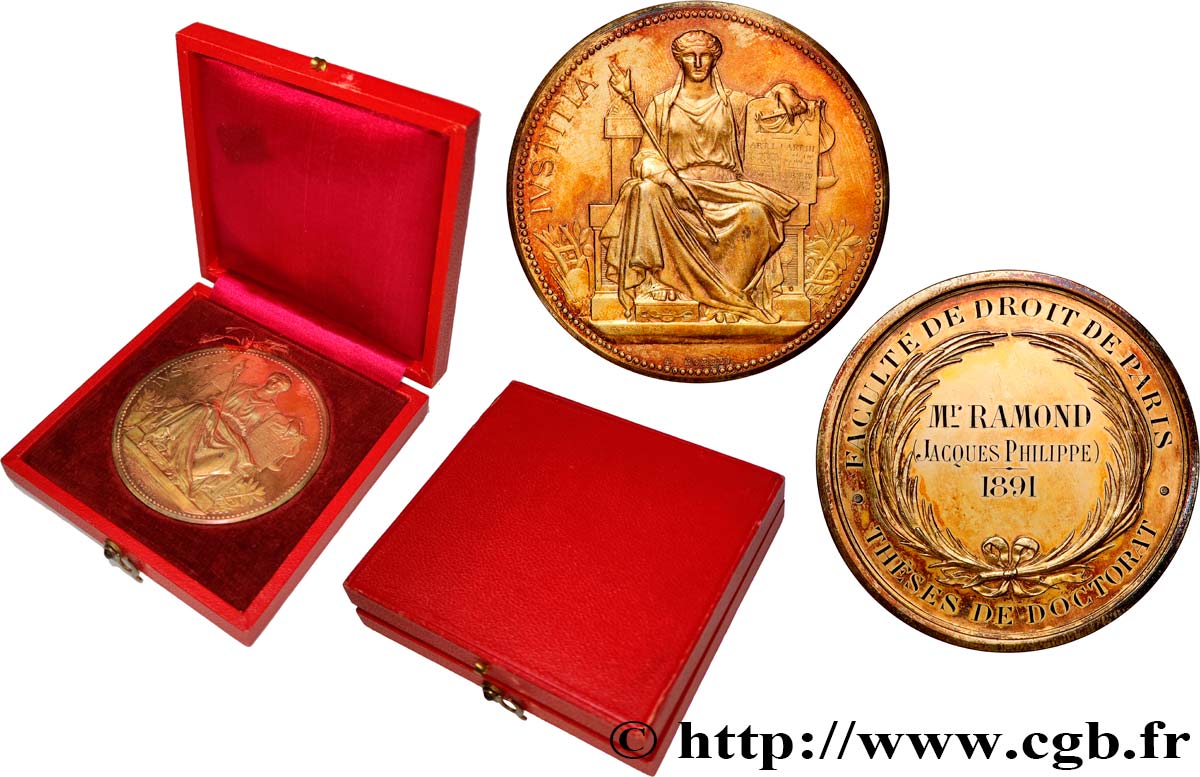 TROISIÈME RÉPUBLIQUE Médaille, Récompense de thèse de doctorat, Faculté de droit de Paris TTB+
