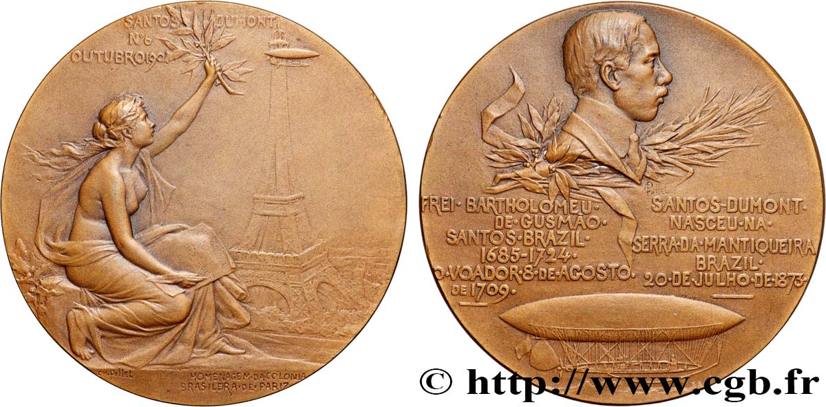 AERONAUTICS - AVIATION : AVIATORS & AIRPLANES Médaille, Hommage à Alberto Santos-Dumont  VZ