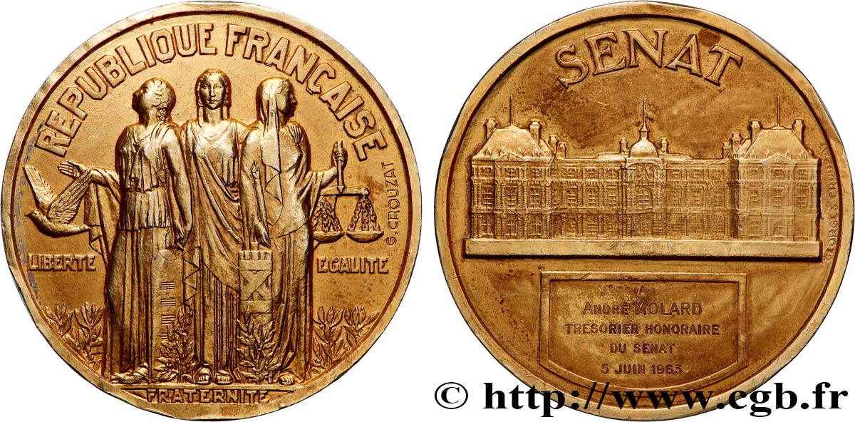 FUNFTE FRANZOSISCHE REPUBLIK Médaille, Sénat, Trésorier honoraire fVZ