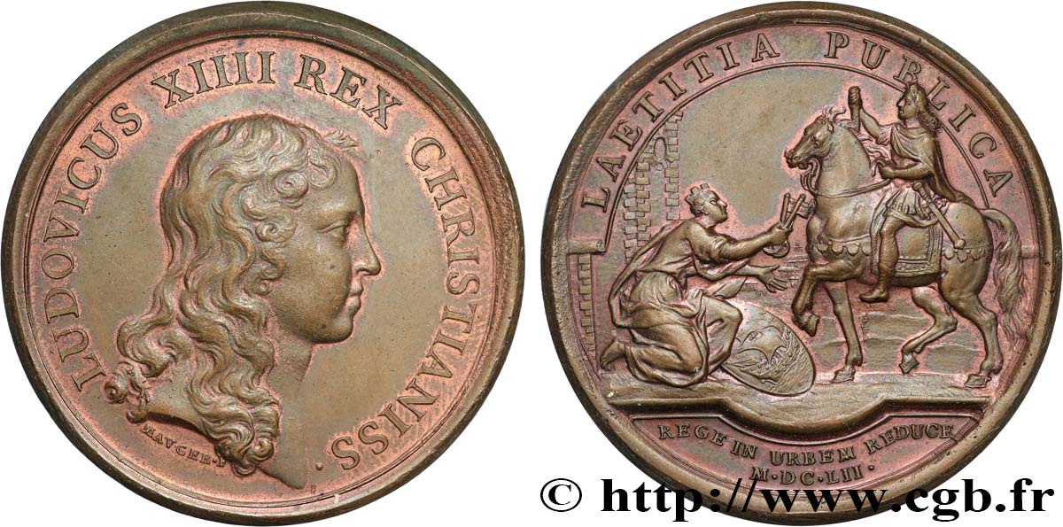 LOUIS XIV LE GRAND OU LE ROI SOLEIL Médaille, Retour du roi à Paris TTB+
