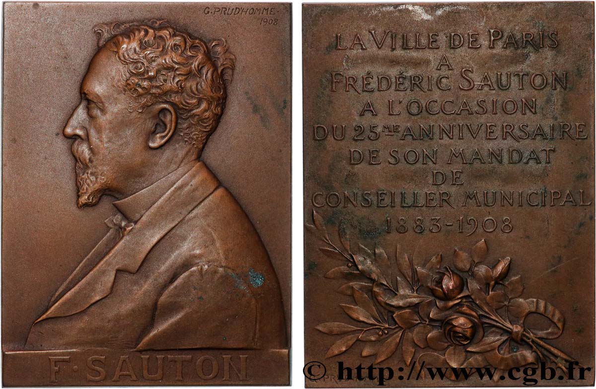 TROISIÈME RÉPUBLIQUE Plaquette, Frédéric Sauton, conseiller municipal de Paris TTB+