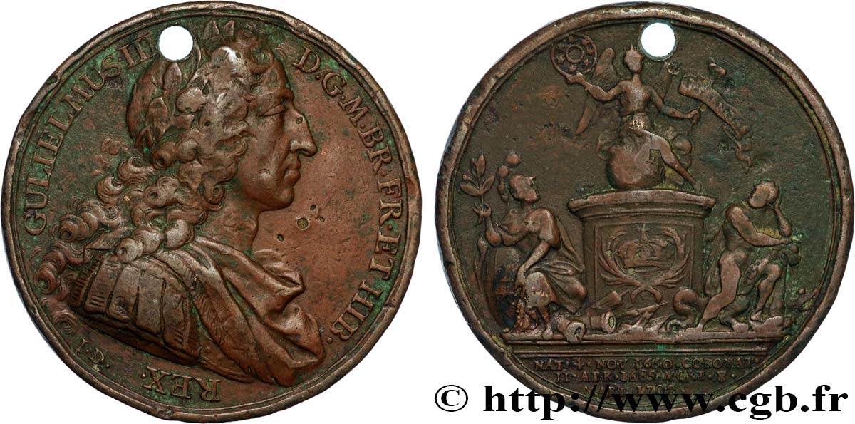 INGLATERRA - REINO DE INGLATERRA - GUILLERMO III Y MARIA STUART Médaille, Guillaume III BC+/BC