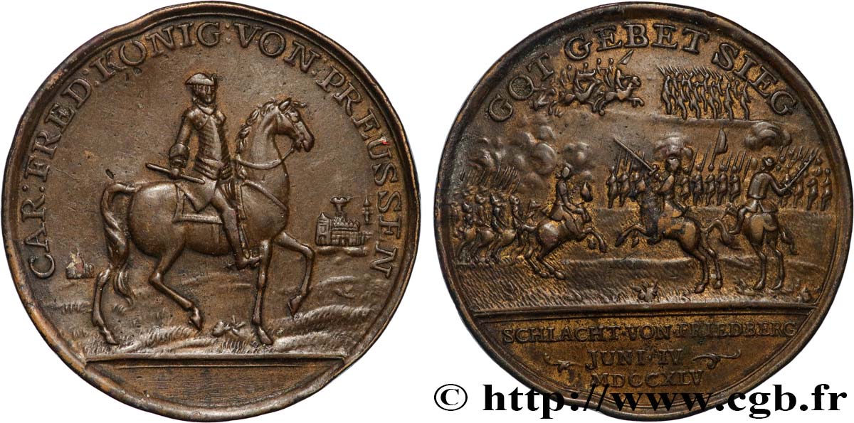 ALLEMAGNE - ROYAUME DE PRUSSE - FRÉDÉRIC II LE GRAND Médaille, Bataille de Friedberg et victoire sur les Autrichiens BC+