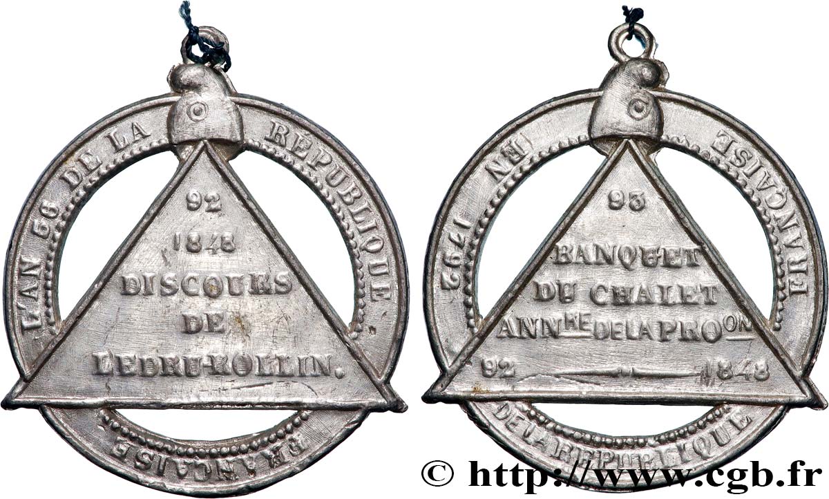 SECOND REPUBLIC Médaille, Anniversaire de la Première République, Discours de Ledru-Rollin AU