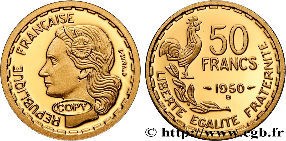 QUINTA REPUBLICA FRANCESA Médaille, Reproduction 50 Francs Guiraud Prueba