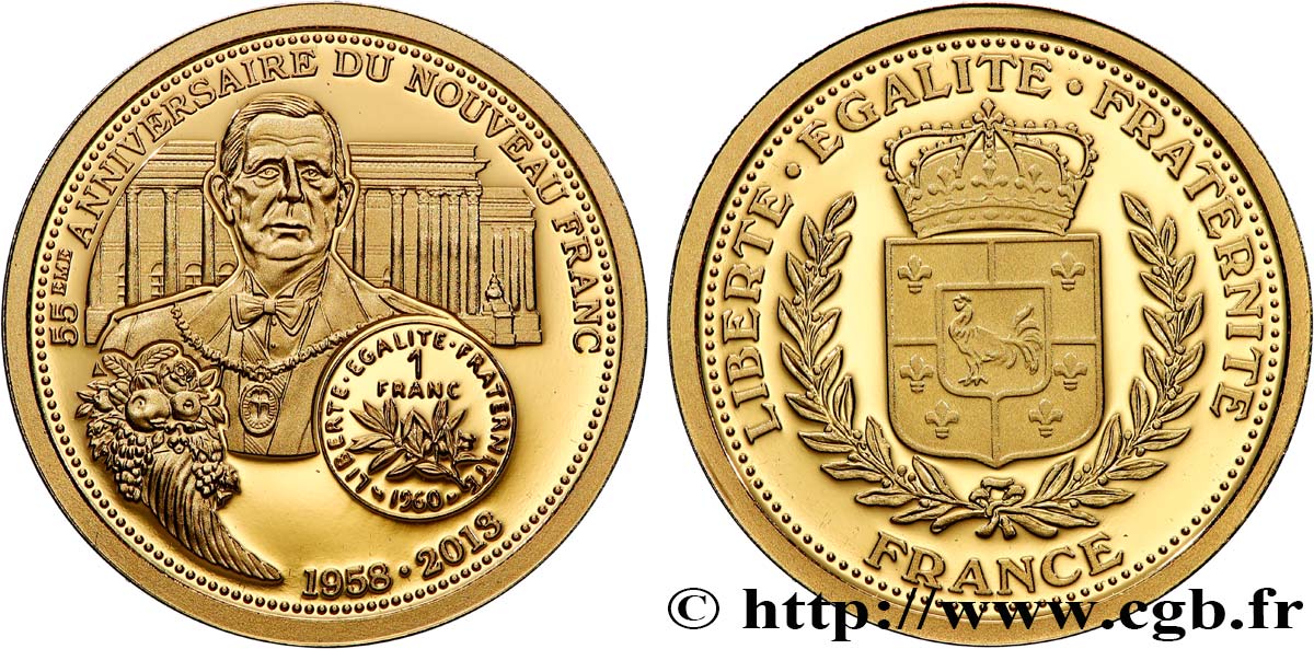 V REPUBLIC Médaille, 55e anniversaire du nouveau Franc Proof set