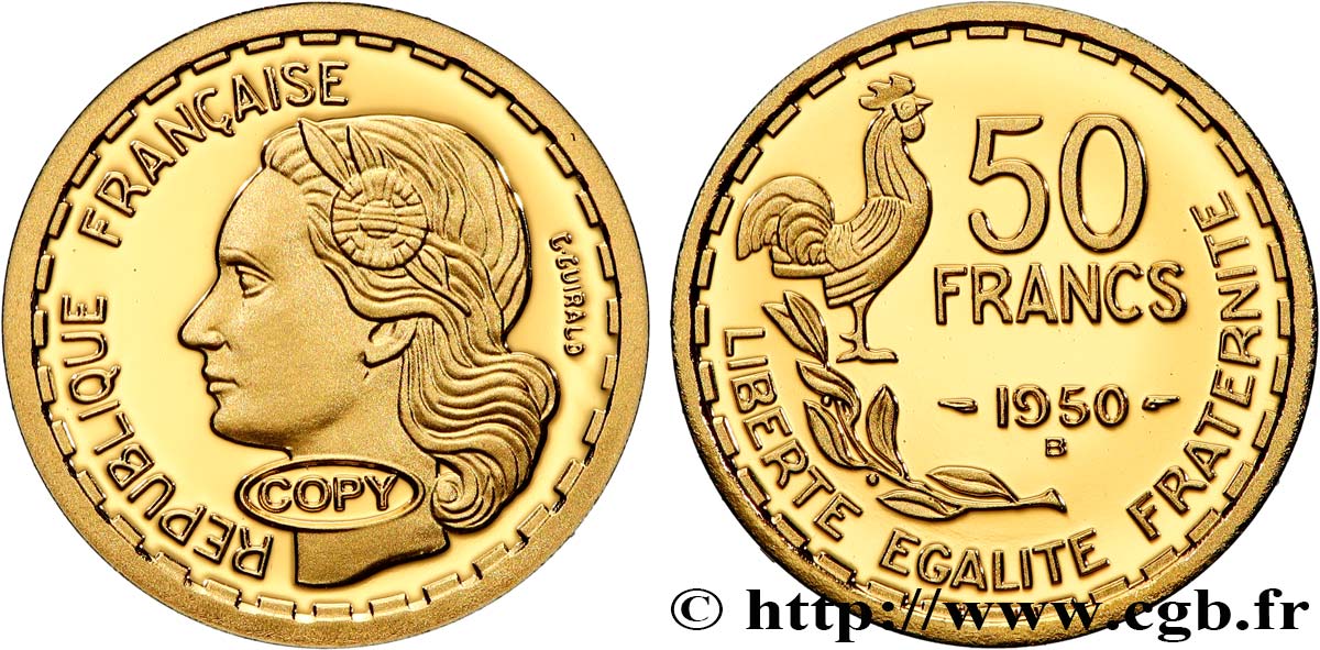 QUINTA REPUBLICA FRANCESA Médaille, Reproduction 50 Francs Guiraud Prueba