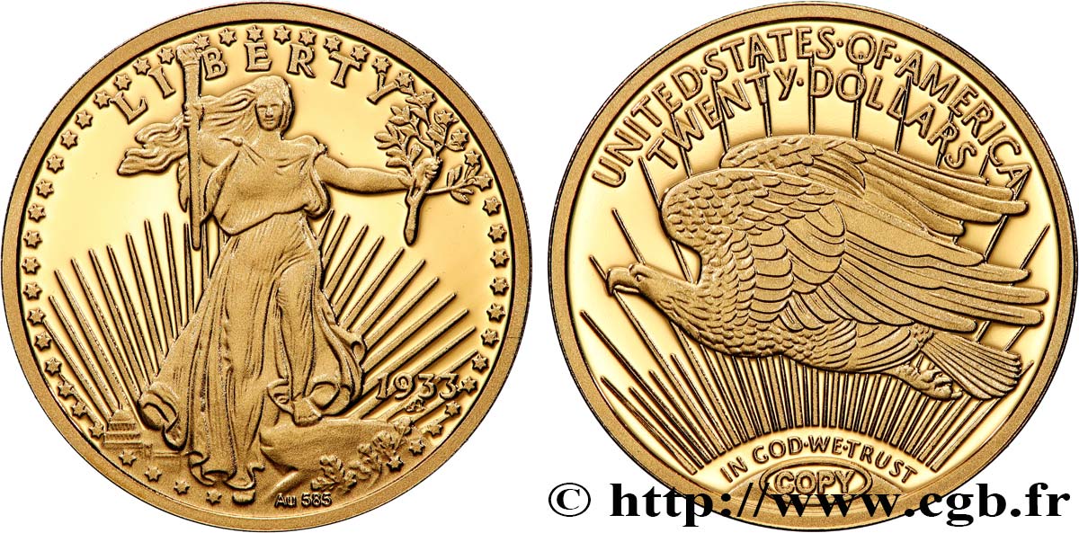 SÉRIE 1 MILLION DE DOLLARS Médaille, Reproduction d’une monnaie, 20 dollars  Saint-Gaudens” BE