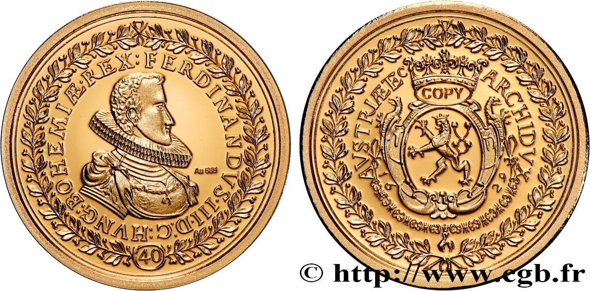 
SERIE DE 1 MILLÓN DE DÓLARES Médaille, Reproduction d’une monnaie, 40 ducats Ferdinand III Prueba