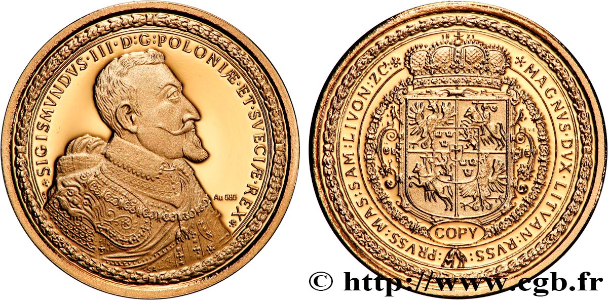 
SERIE DE 1 MILLÓN DE DÓLARES Médaille, Reproduction d’une monnaie, 100 ducats de Sigismond III de Pologne Prueba