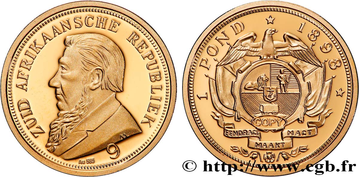 SÉRIE 1 MILLION DE DOLLARS Médaille, Reproduction d’une monnaie, 1 Pond contremarqué 1898 d’Afrique du Sud Proof set