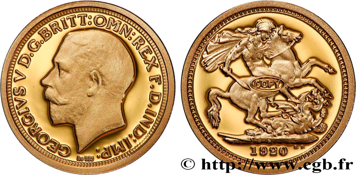 SÉRIE 1 MILLION DE DOLLARS Médaille, Reproduction d’une monnaie, Souverain d’Australie de Georges V BE