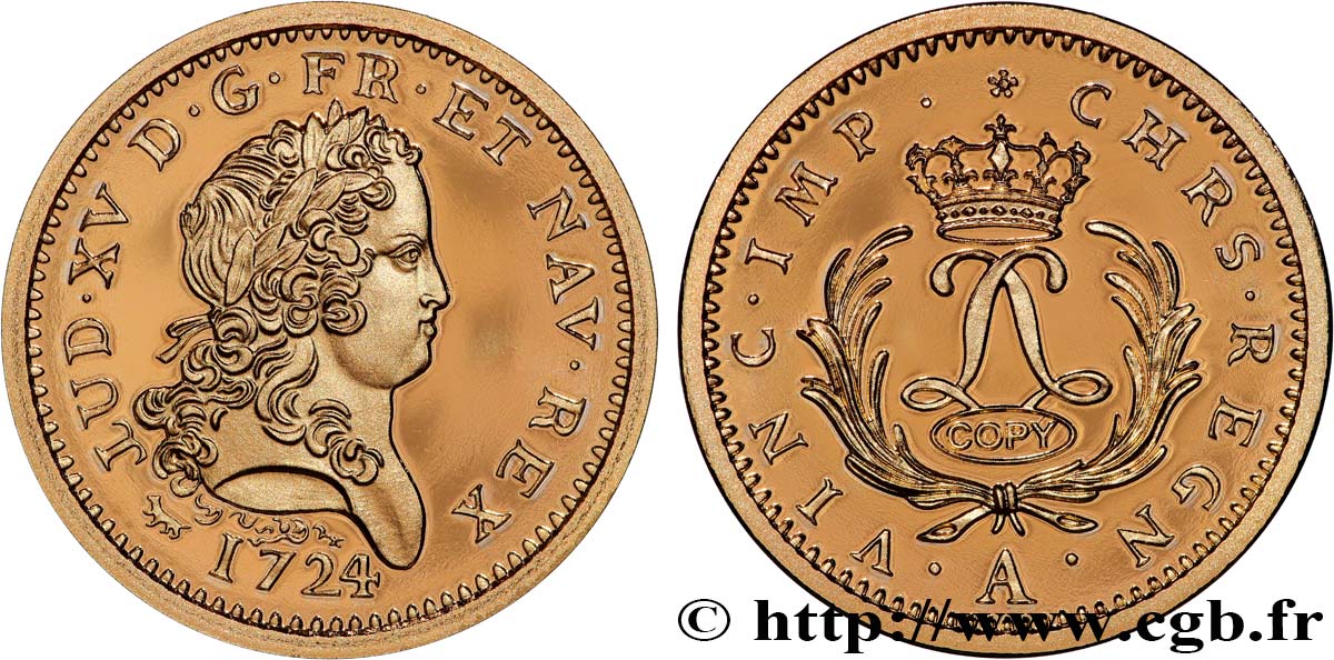 L OR DE LA FRANCE Médaille, Reproduction de monnaie, Louis d or aux deux L entrelacées et aux palmes longues Prueba