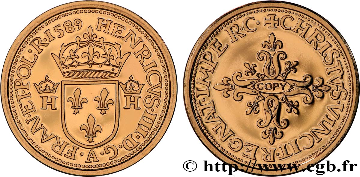 L OR DE LA FRANCE Médaille, Reproduction de monnaie, Écu d’or de Compiègne Proof set