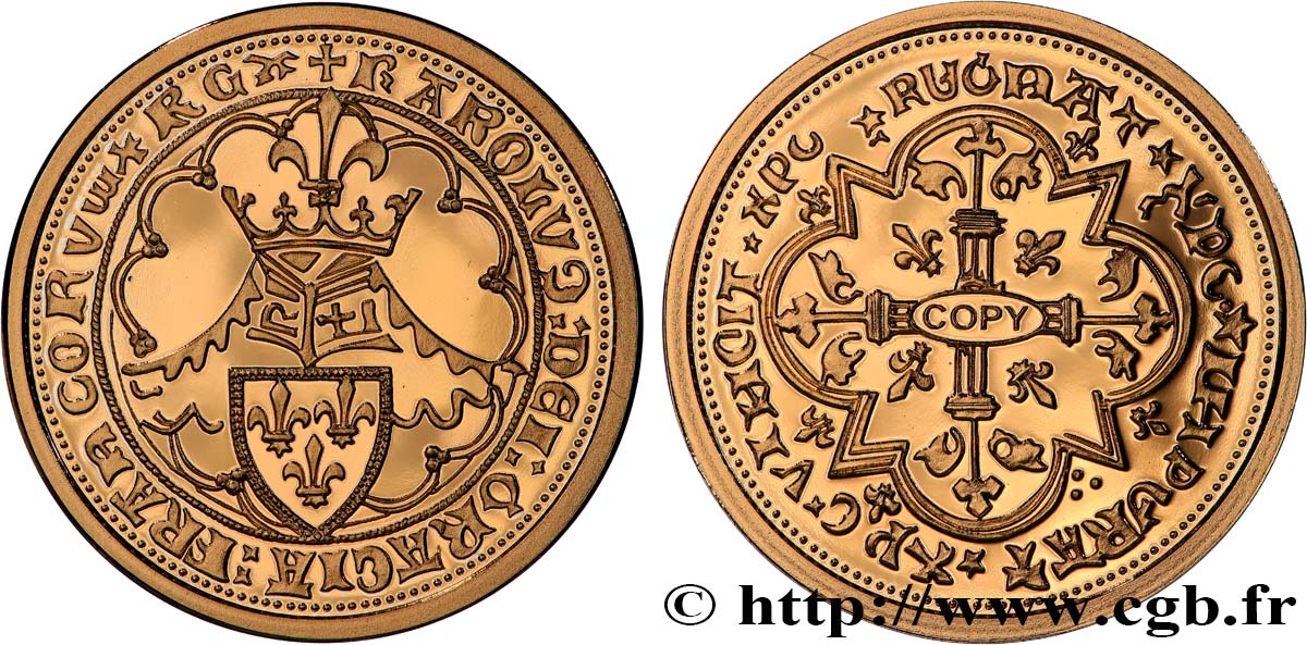 L OR DE LA FRANCE Médaille, Reproduction de monnaie, Heaume d’or de Charles VI Polierte Platte