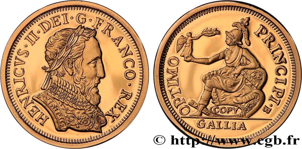 L OR DE LA FRANCE Médaille, Reproduction de monnaie, Double henri d or à la Gallia Proof set