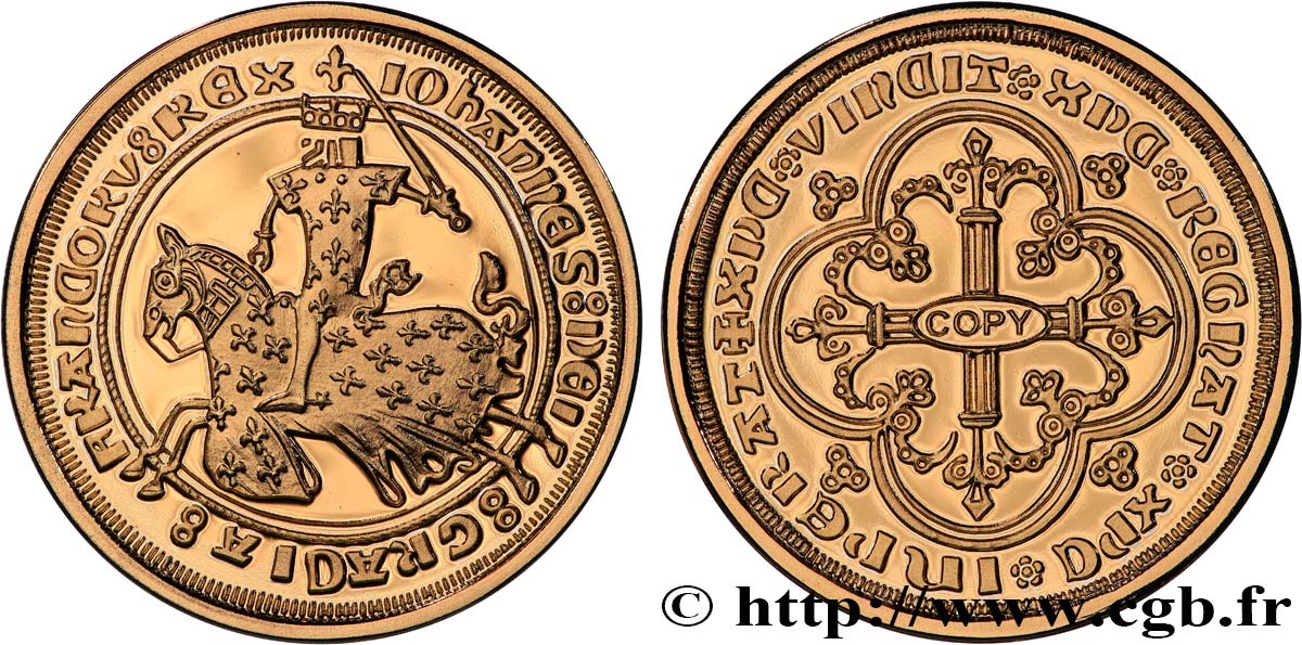 L OR DE LA FRANCE Médaille, Reproduction de monnaie, Franc à cheval de Jean II le Bon Prueba