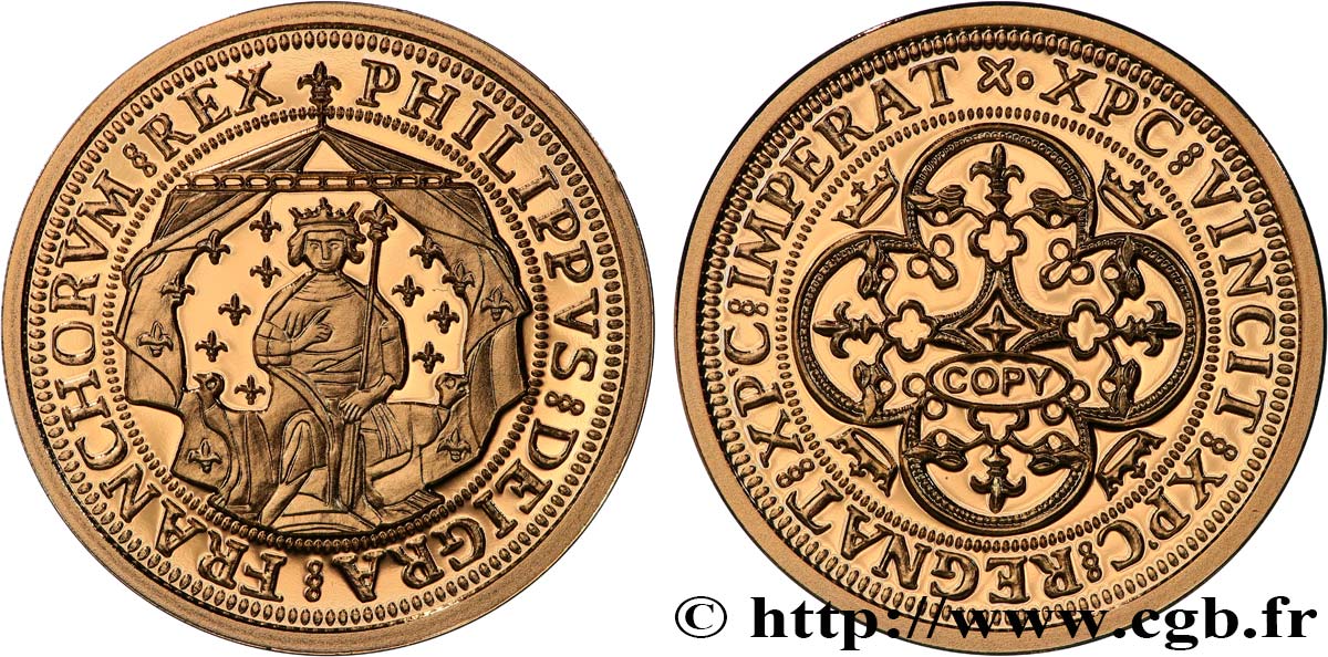 L OR DE LA FRANCE Médaille, Reproduction de monnaie, Pavillon d or de Philippe VI de Valois Polierte Platte