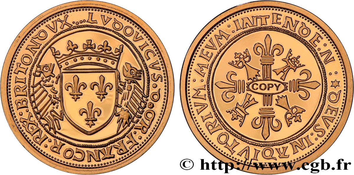 L OR DE LA FRANCE Médaille, Reproduction de monnaie, Écu d or aux porcs-épics de Louis XII BE