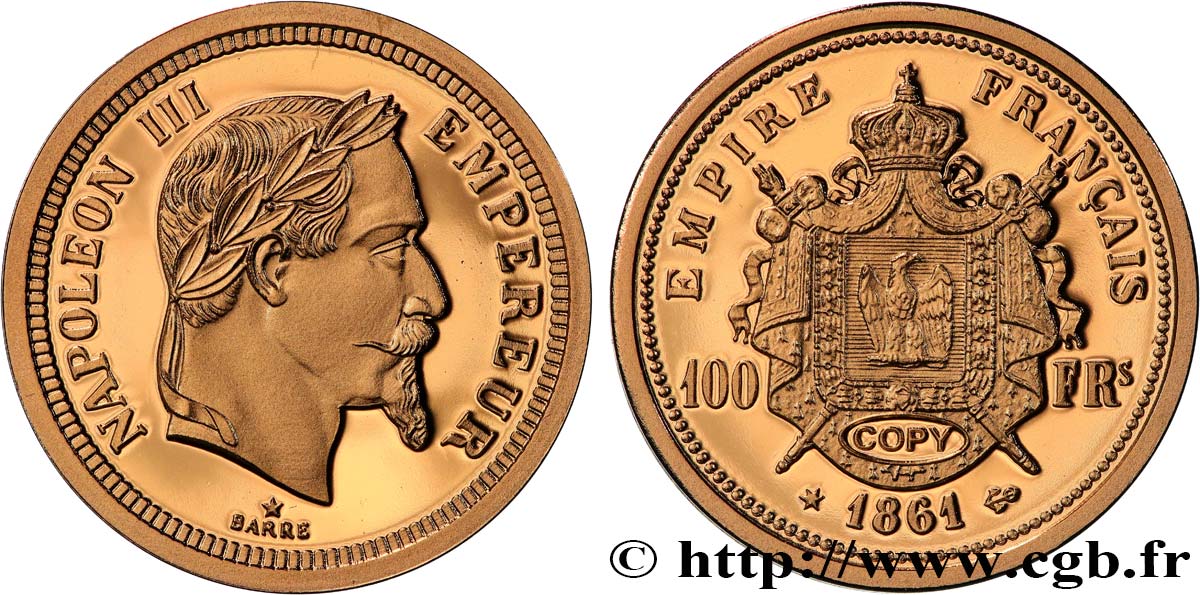 L OR DE LA FRANCE Médaille, Reproduction de monnaie, 100 Francs or Napoléon III BE