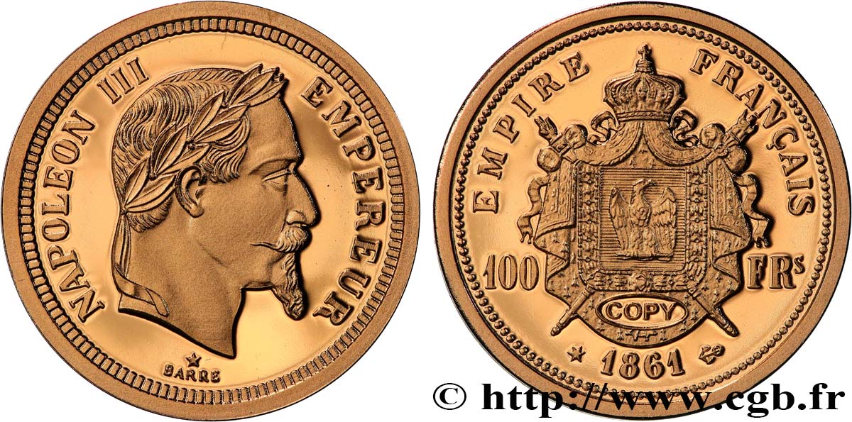 L OR DE LA FRANCE Médaille, Reproduction de monnaie, 100 Francs or Napoléon III Polierte Platte