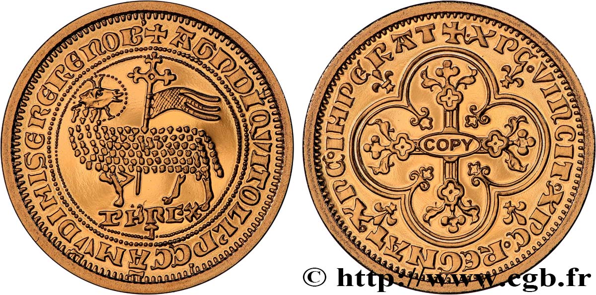 L OR DE LA FRANCE Médaille, Reproduction de monnaie, Agnel d’or de Philippe V BE