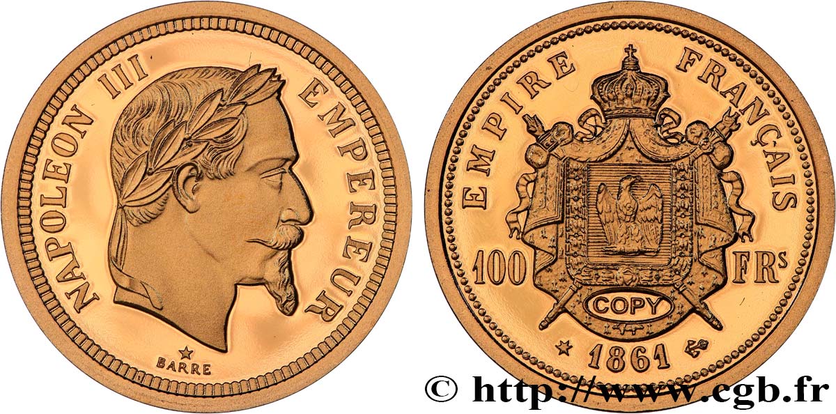 L OR DE LA FRANCE Médaille, Reproduction de monnaie, 100 Francs or Napoléon III Proof set