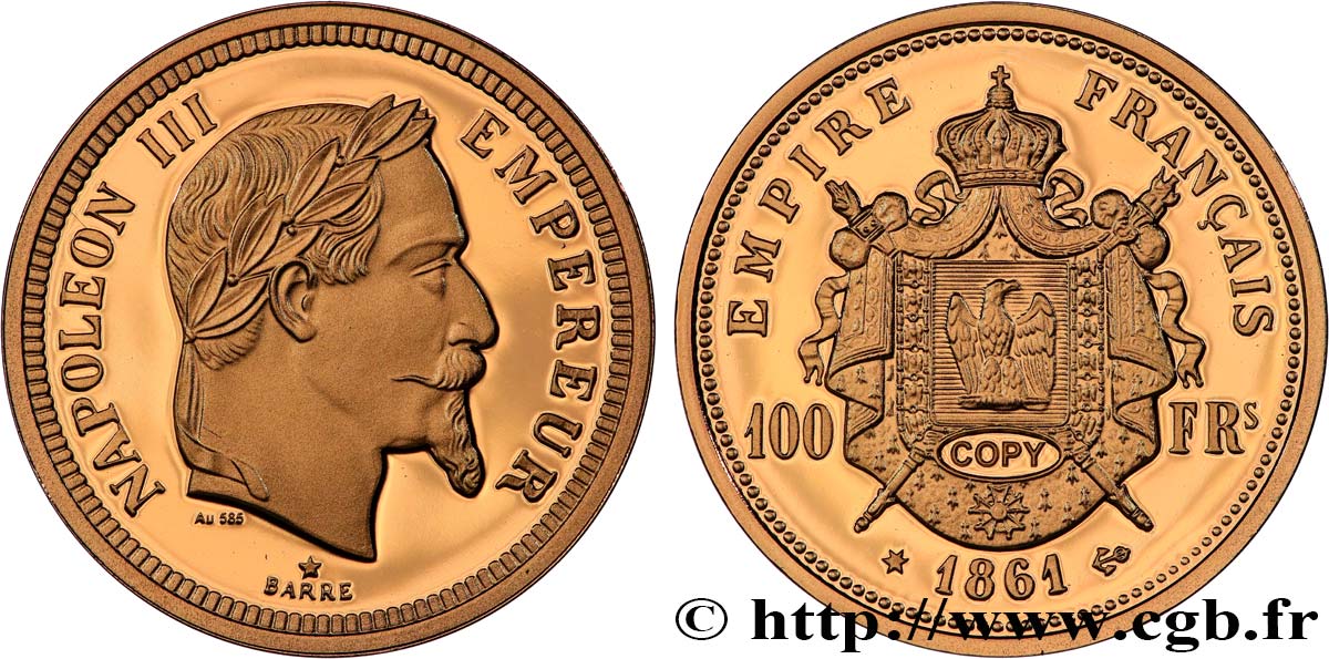 L OR DE LA FRANCE Médaille, Reproduction de monnaie, 100 Francs or Napoléon III Prueba