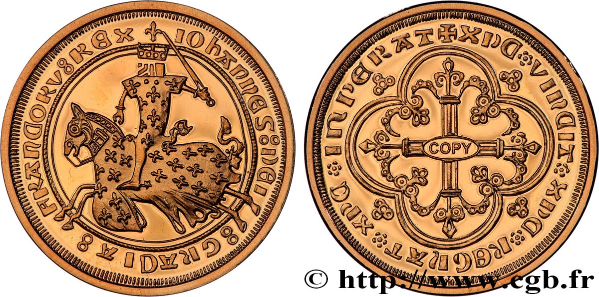 L OR DE LA FRANCE Médaille, Reproduction de monnaie, Franc à cheval de Jean II le Bon Polierte Platte