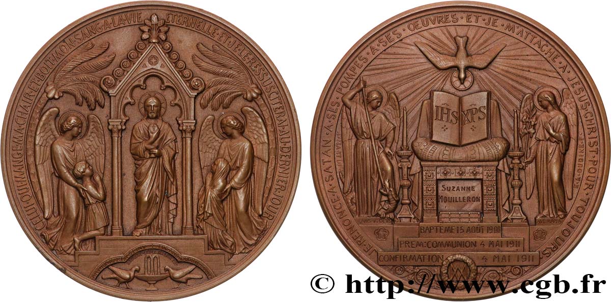 TERCERA REPUBLICA FRANCESA Médaille de Baptême, Communion et Confirmation MBC+