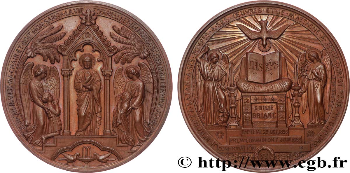 SECONDO IMPERO FRANCESE Médaille de Baptême et première Communion SPL