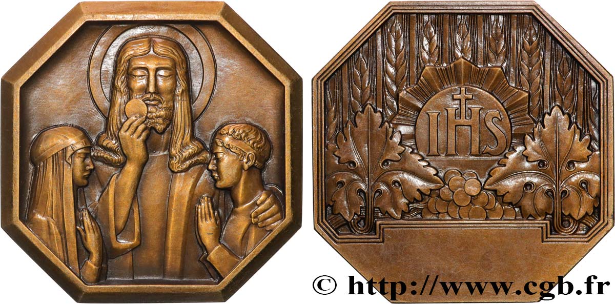MÉDAILLES RELIGIEUSES Médaille, IHS, La communion TTB+