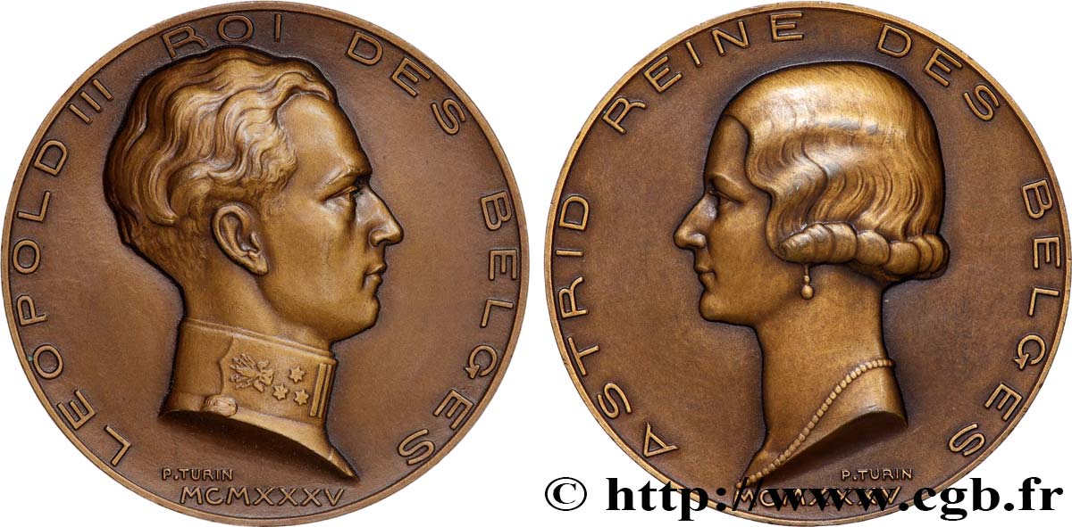 BELGIQUE - ROYAUME DE BELGIQUE - RÈGNE DE LÉOPOLD III Médaille, Léopold III et Astrid VZ
