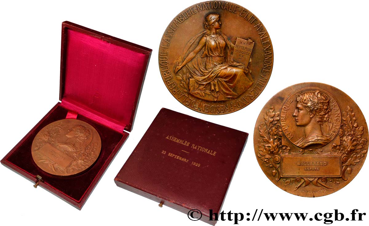 TERCERA REPUBLICA FRANCESA Médaille, Élection d’Alexandre Millerand, décernée à Alexandre Millerand MBC