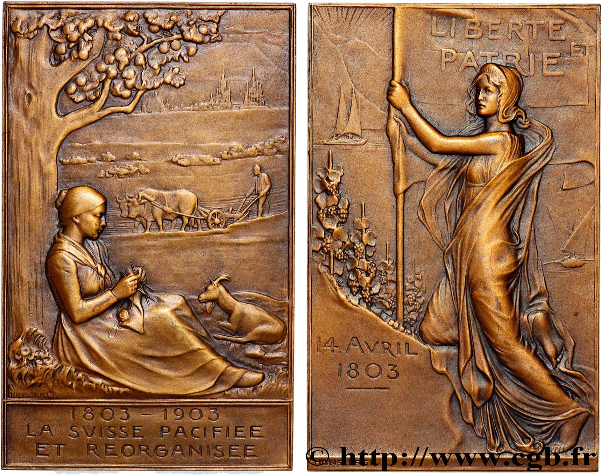 SWITZERLAND - HELVETIC CONFEDERATION Plaquette, La Suisse pacifiée et réorganisée AU