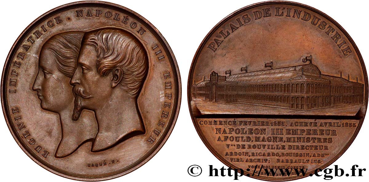 SEGUNDO IMPERIO FRANCES Médaille, Napoléon III et Eugénie, Palais de l’Industrie EBC