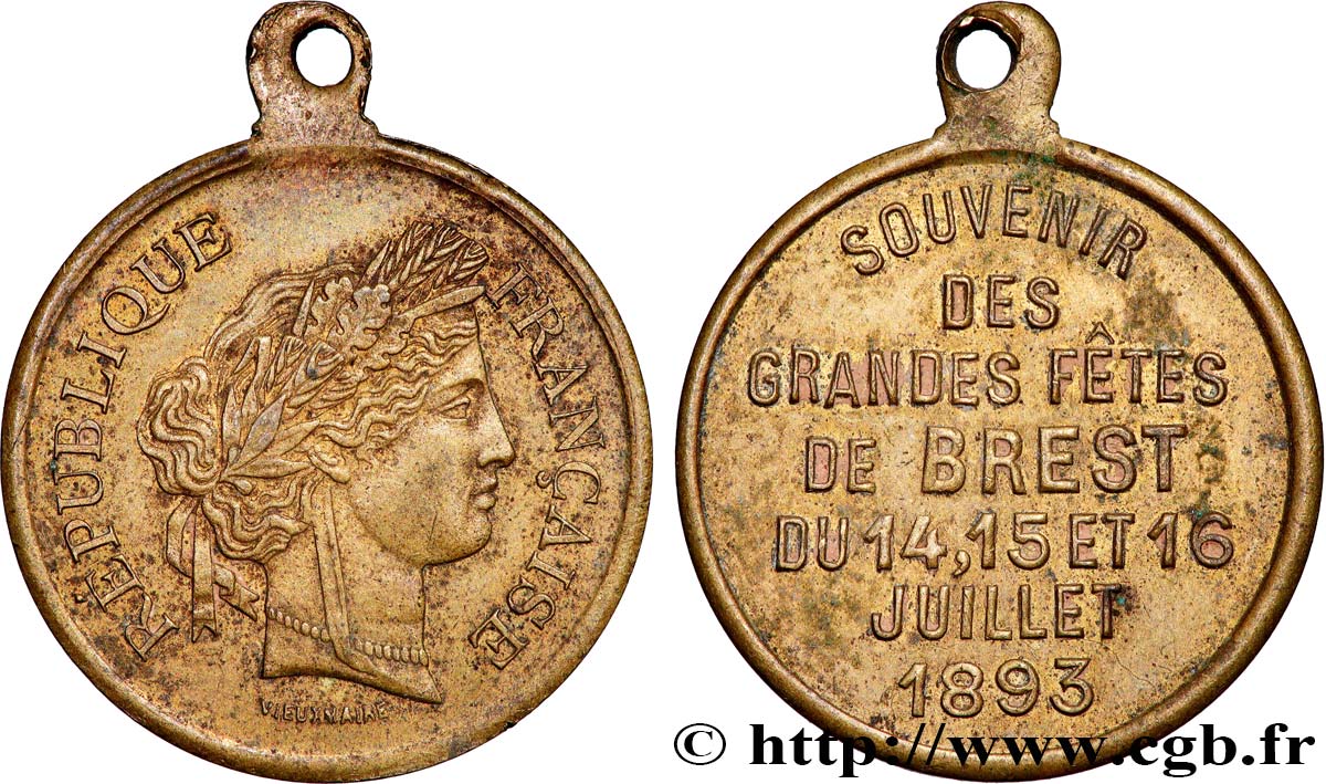 TERZA REPUBBLICA FRANCESE Médaille, Souvenir des grandes fêtes de Brest BB