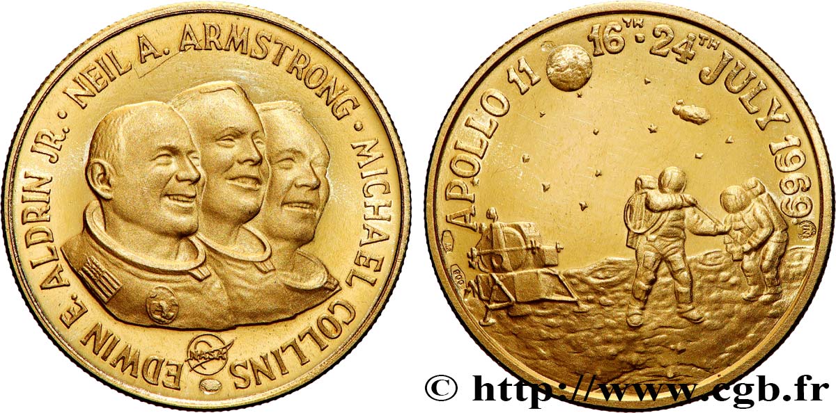 CONQUÊTE DE L ESPACE - EXPLORATION SPATIALE Médaille, Apollo 11, First Lunar landing AU