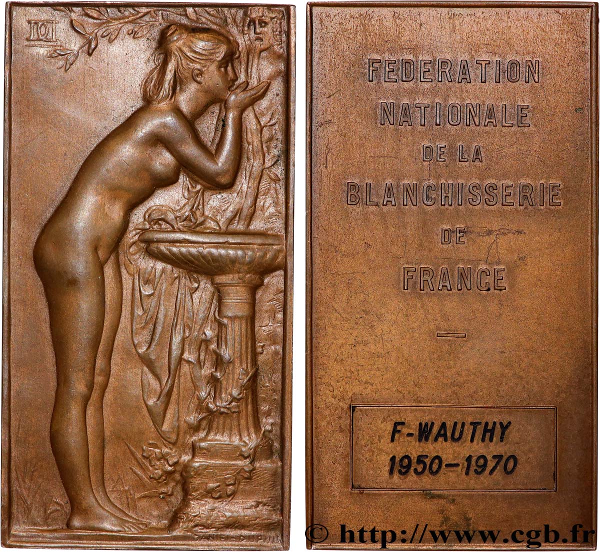 FUNFTE FRANZOSISCHE REPUBLIK Plaquette, La Source ou Chloé à la vasque, Fédération nationale de la Blanchisserie fVZ