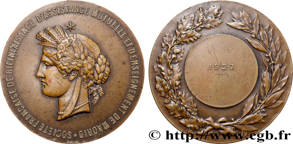 ASSURANCES Médaille, Secours mutuels de français à l’étranger, Madrid TTB