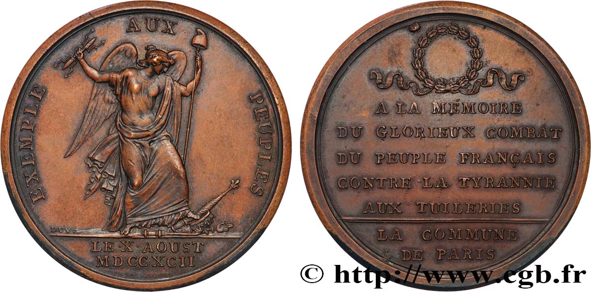 THE CONVENTION Médaille en mémoire du combat des Tuileries du 10 août AU