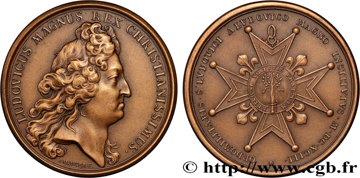 LOUIS XIV LE GRAND OU LE ROI SOLEIL Médaille, Institution de l Ordre militaire de Saint-Louis, refrappe SUP
