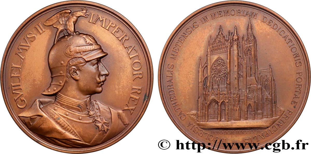 ALLEMAGNE - KÖNIGREICH PREUẞEN - WILHELM II. Médaille, Inauguration du portail du Christ de la cathédrale de Metz fVZ