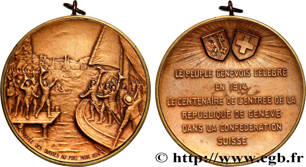 SUISSE - CONFÉDÉRATION HELVÉTIQUE Médaille, Centenaire de l’entrée de la République de Genève TTB