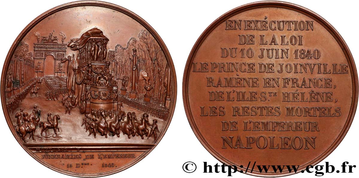 LUIS FELIPE I Médaille, Funérailles de l’empereur, Le Prince de Joinville ramène les restes mortels EBC