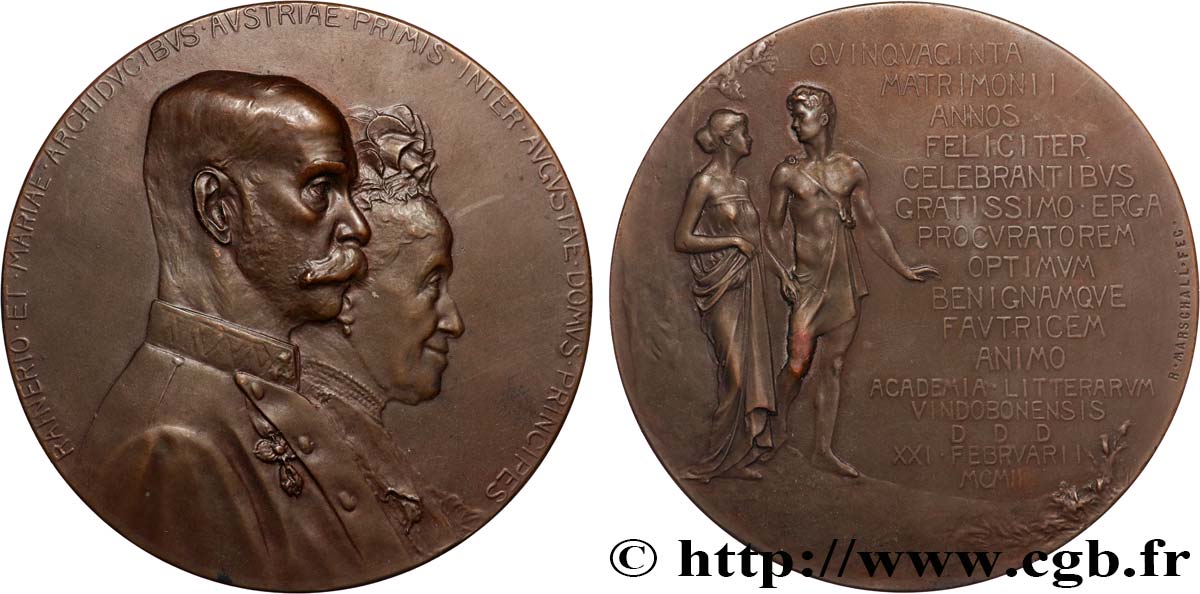 ÖSTERREICH Médaille, Noces d’or de l’Archiduc Rainer Ferdinand et Maria Caroline fVZ/VZ