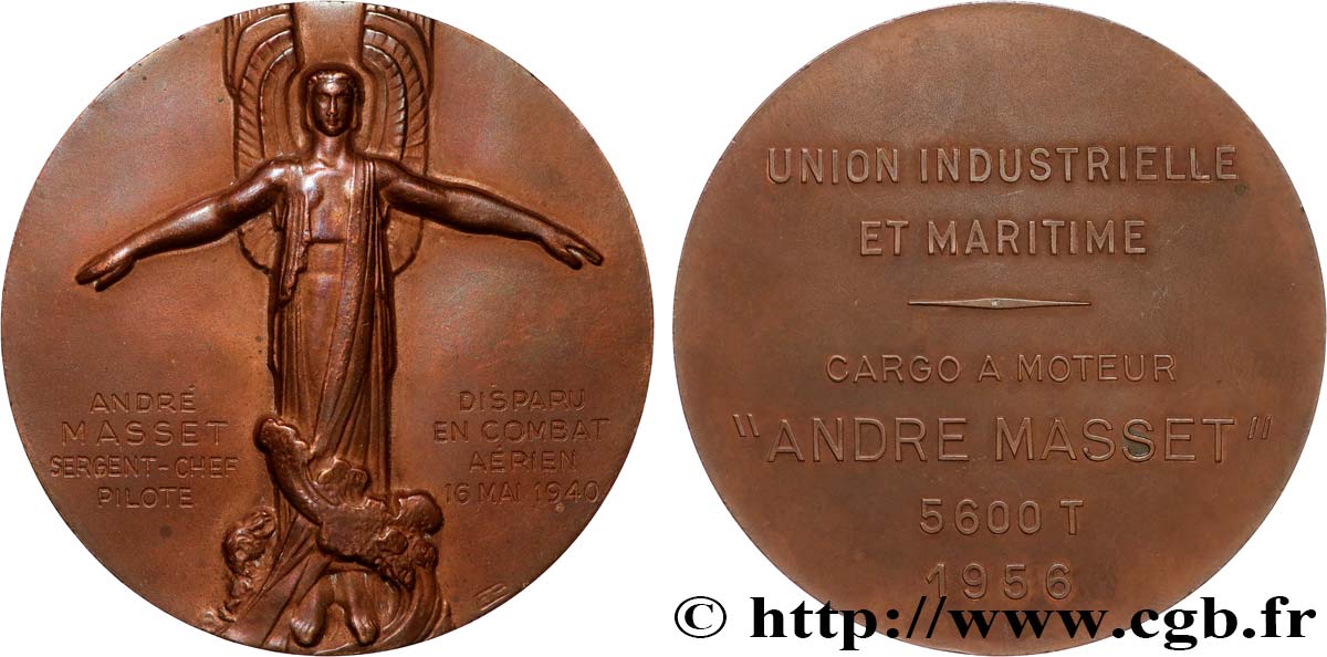 VIERTE FRANZOSISCHE REPUBLIK Médaille, Union industrielle et maritime, Cargo à moteur “André Masset” fVZ