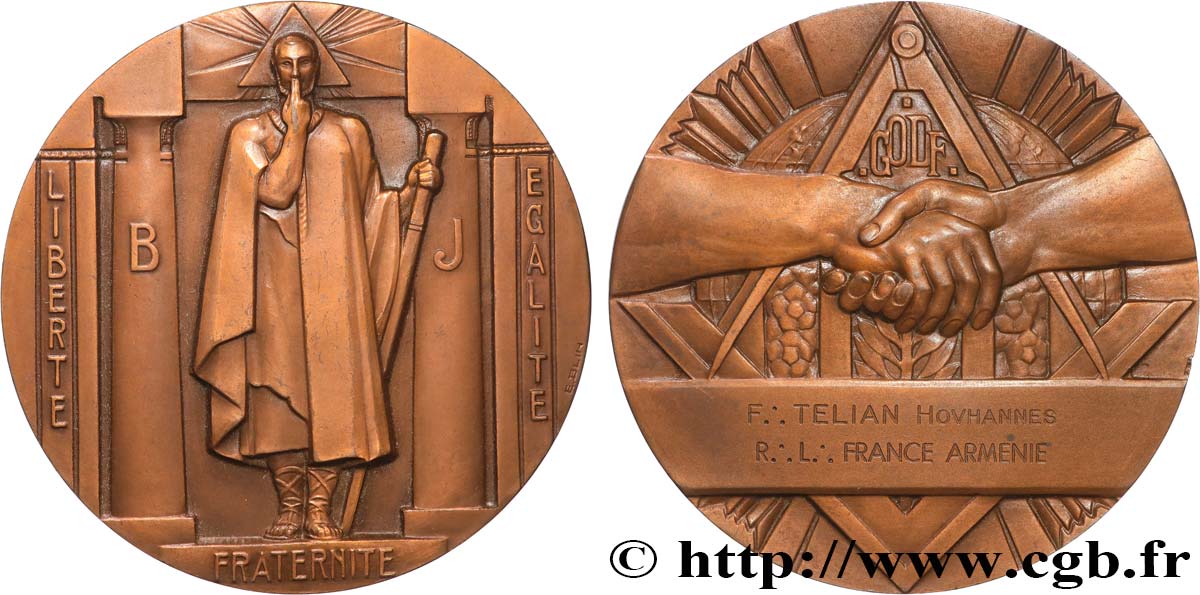 FREEMASONRY Médaille, Grande Orient de France, Loge France-Arménie AU