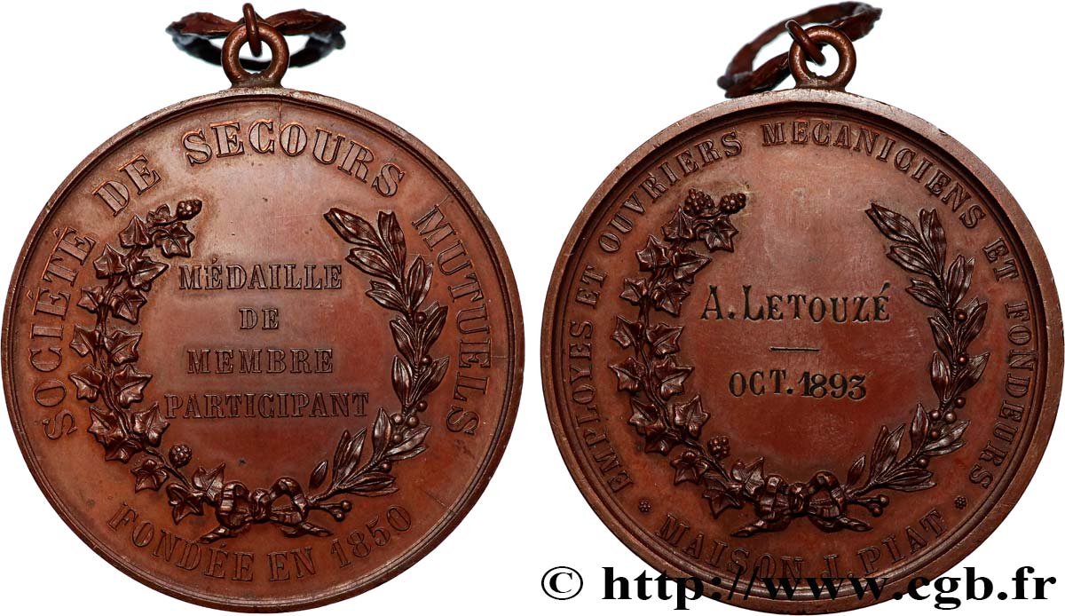 ASSURANCES Médaille, Membre participant, Employés et ouvriers mécaniciens et fondeurs AU