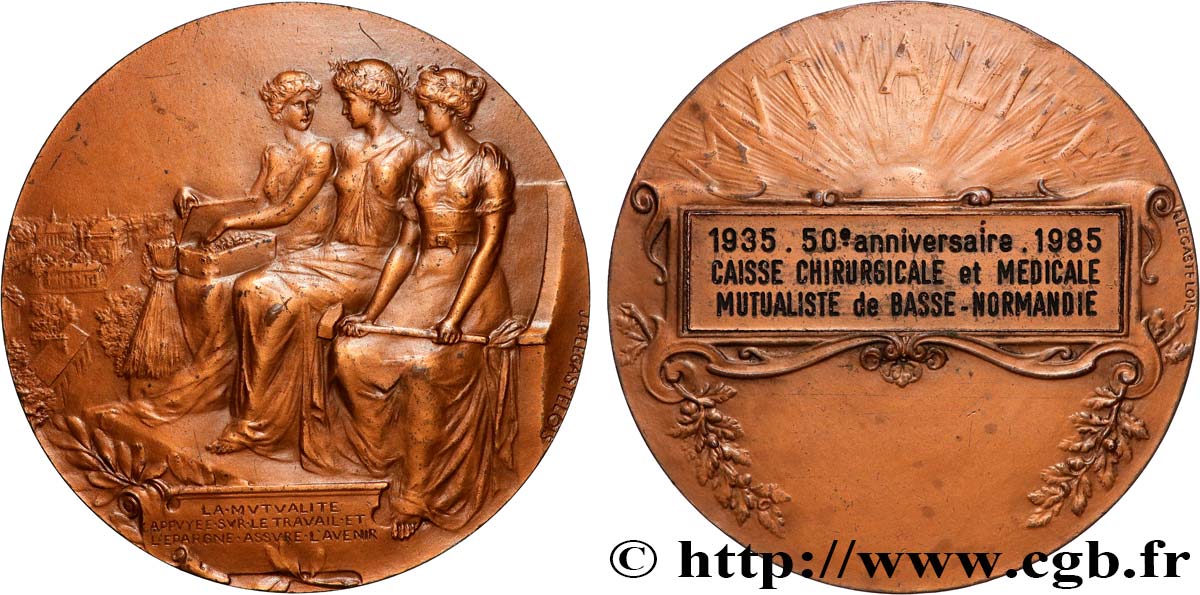 LES ASSURANCES Médaille, Mutualité, 50e anniversaire de la Caisse chirurgicale et médicale mutualiste q.SPL